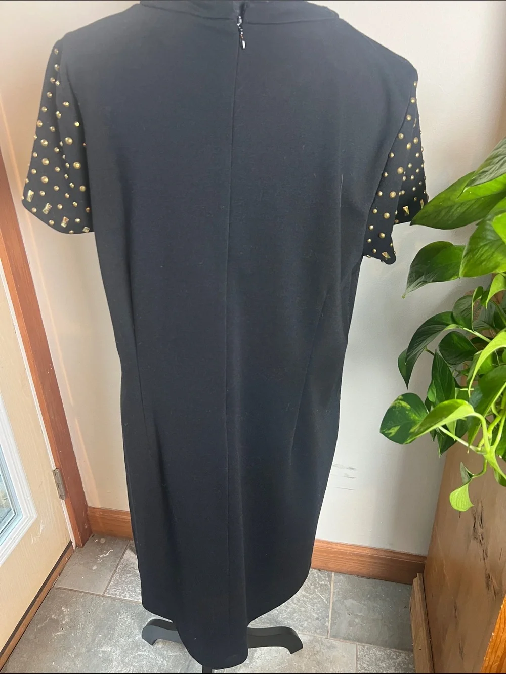 Black Shift Dress with Gold Studded Sleeves